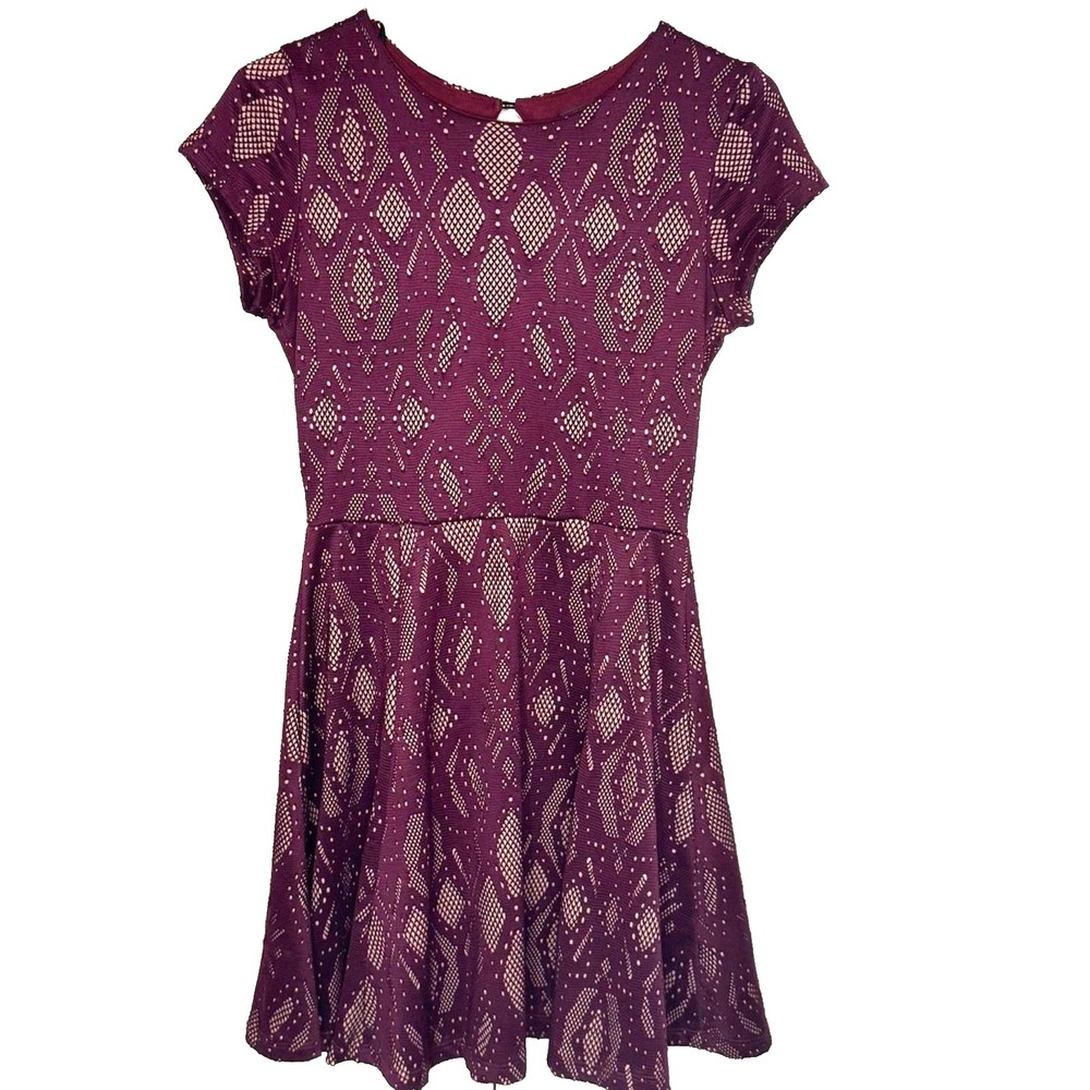 Renee‎ C Shiloe Texture Knit Dress Womens XSP Purple Cut Out Diamond Lined Flare